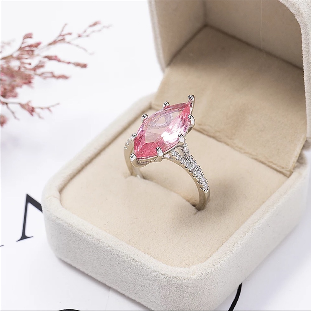 New Large pink crystal Stainless Steel Ring - Picture 2 of 5